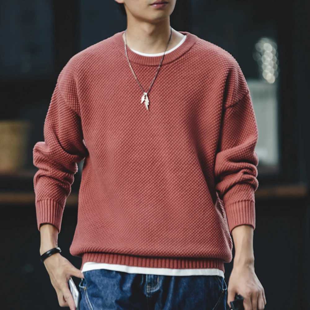 Maden Men Pullover Sweater Japan Retro Heavy Pineapple Grain Thick Oneck Knitted Oversize Harajuku Streetwear Casul SweaterZ250918