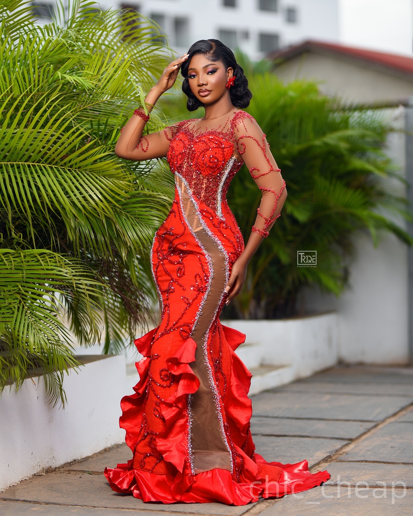 Mermaid Red Prom Dresses 2025 Sheer Neck Beaded Crystals Illusion Satin Evening Formal Party Second Birthday Engagement Gowns Plus Size Dress For Spec