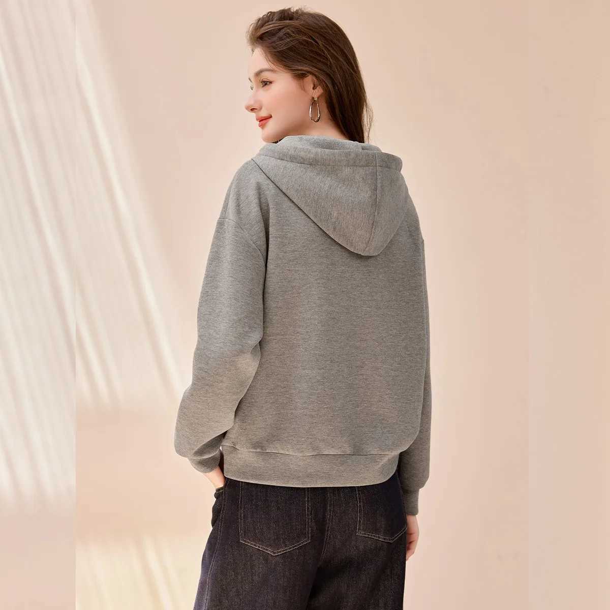 LOUIS YAO ContrastColor Zipper Design Womens Hoodies 2025 Autumn Casual Oversized DropShoulder Knit Sweatshirts Chic WearZ250918