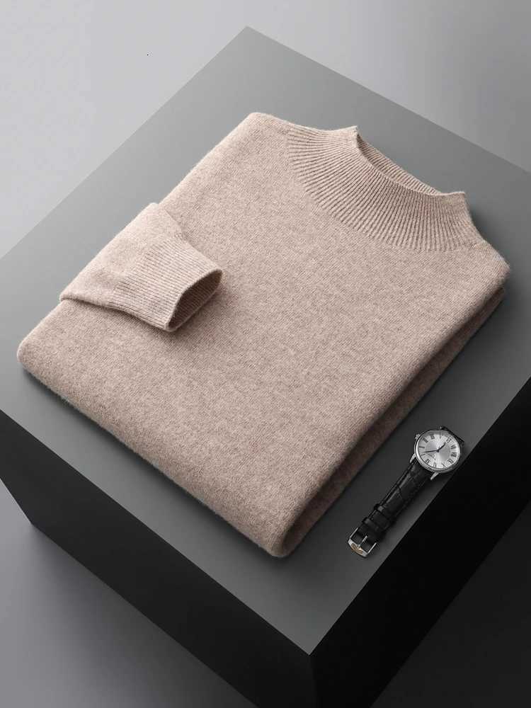 CHICUU Autumn Winter Men Mock Neck Wool Pullover Sweater Basic Solid Soft Warm Cashmere Sweater 100 Merino Wool Knitwear TopsZ250918