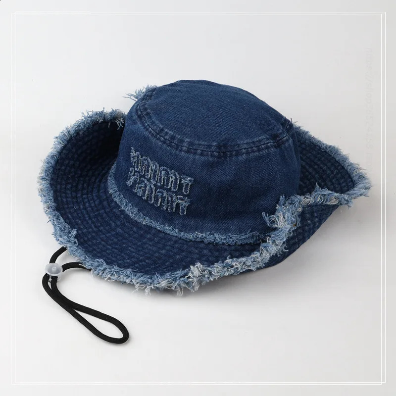 Bucket Hat Denim Jeans Men Women Summer Sun Protection Big Brim Cap Beach Accessory For Fishing Hiking Climbing Outdoor 250918