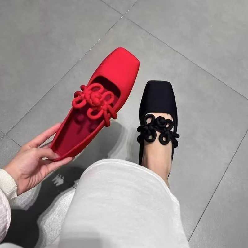 Designer Ethnic Style Women Red Satin Mary Jane Shoes Fashion Shallow Square Toe Shoes Spring Autumn Soft Sole Ballet Shoes W250918 - view 7