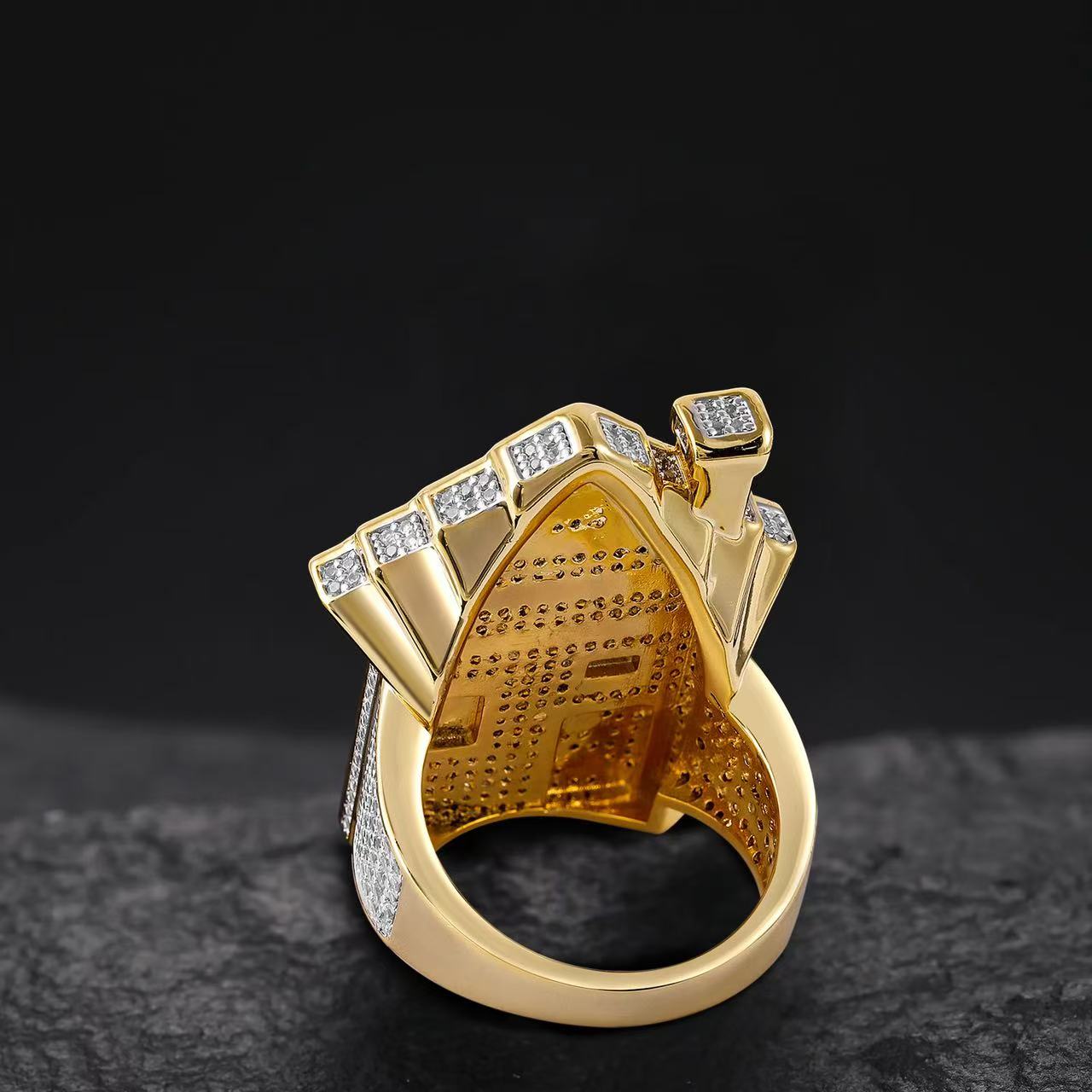 Custom VVS Moissanite Cuban Ring Fine Jewelry S925 Sterling Silver Gold Plated Men Ring Trap House Moissanite Diamond Ring