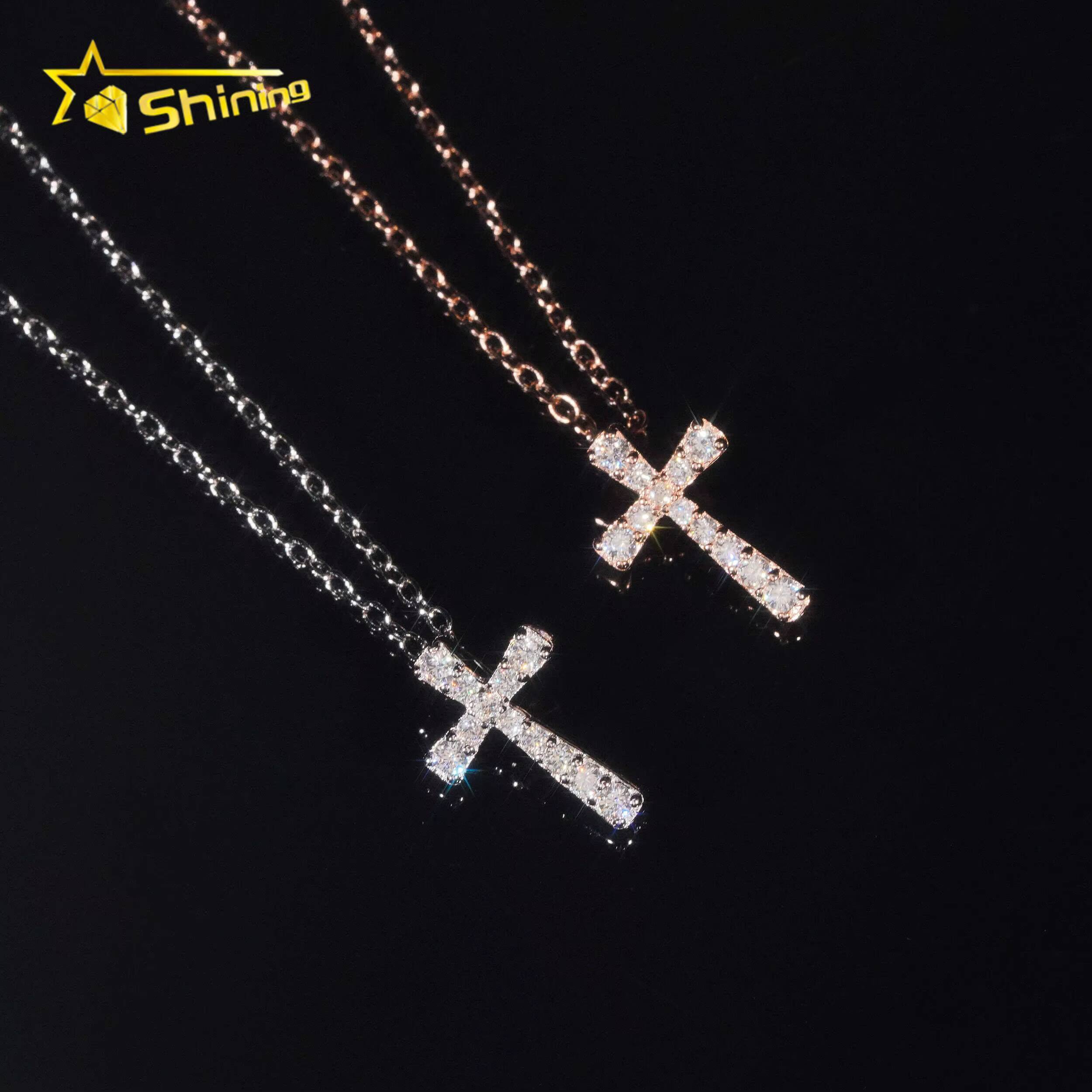 Fine Jewelry Diamond Pendant Necklace 925 Solid Silver Pass Diamond Tester Moissanite Cross Pendant
