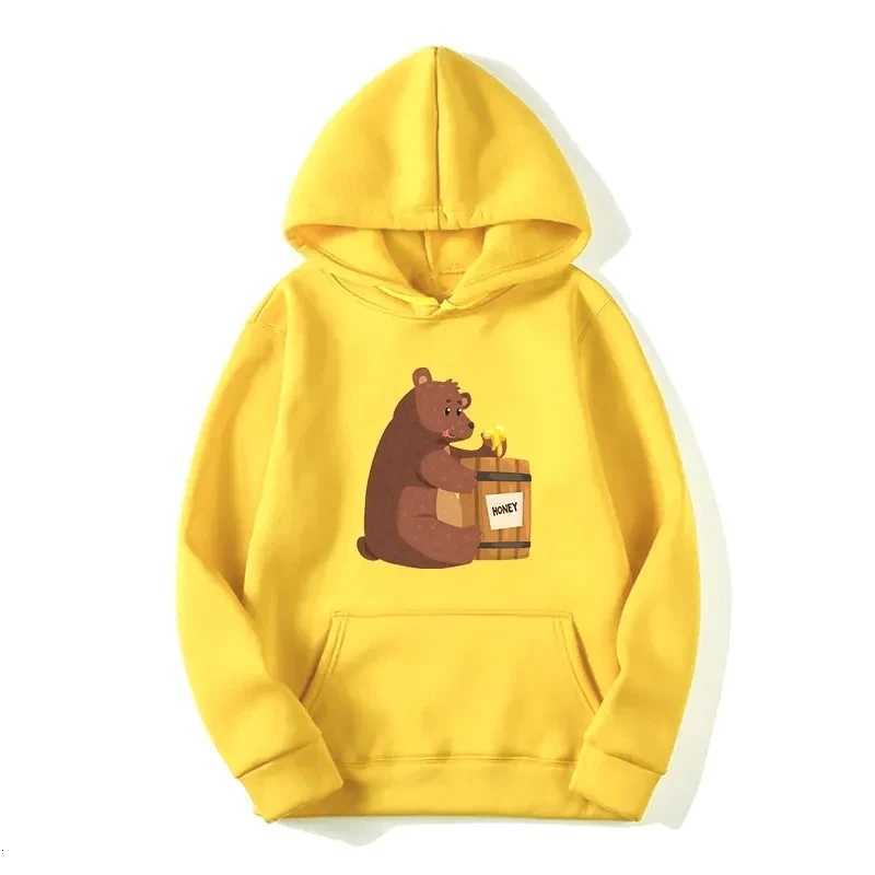 Funny Brown Bear Eating Printed Hoody Sweatshirts Teens Pullover Sweatshirt Streetwear Woman Casual Pullovers TopsZ250918