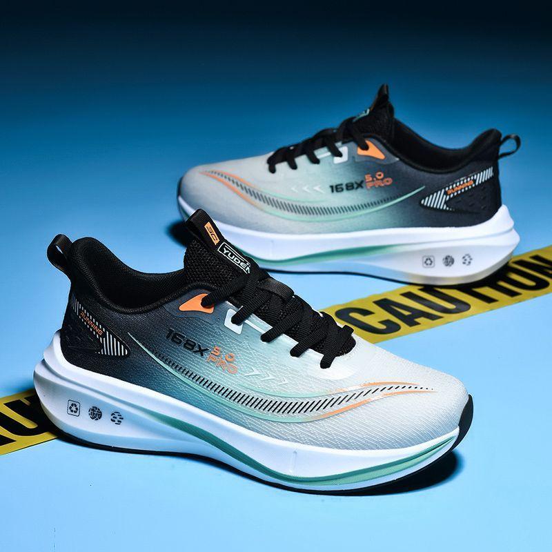 lightweight breathable gradient color running shoes full size sports sneakers with shock absorbing sole trendy quick lace athletic footwear for men