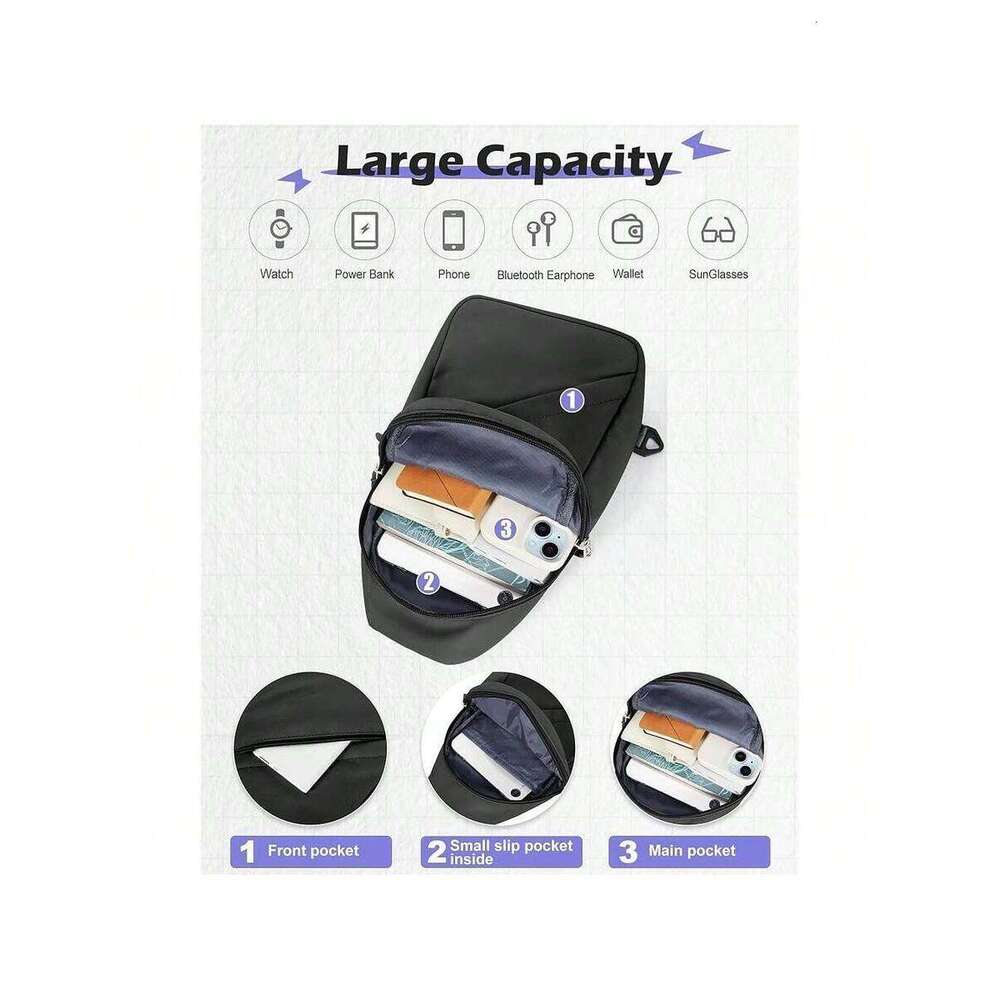 Black Sling Crossbody Bag Men Women, Daypack Mini Anti- Cross Chest Bags, Small One Strap Fanny Pack For Casual Travel Hiking Gym