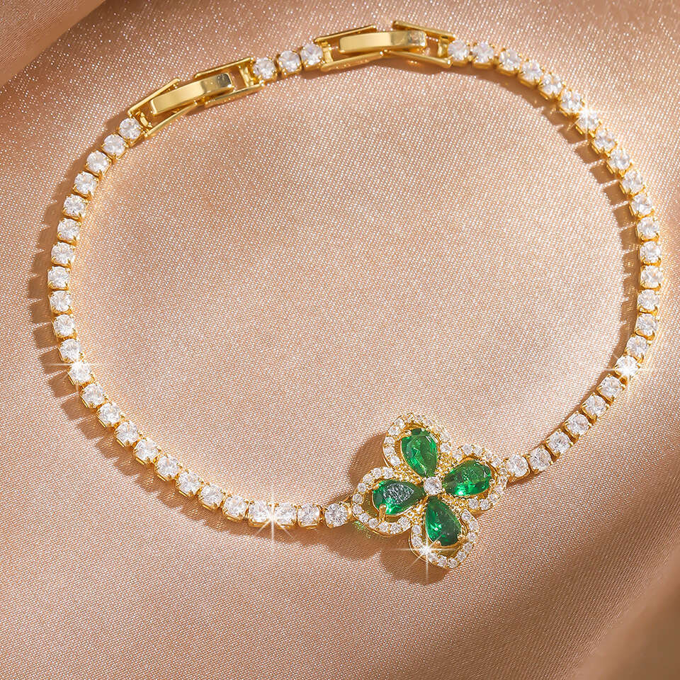 RAKOL 2025 New Ins Style Flower Inlaid Green Dia Bracelet for Women Simple Versatile Classic Jewelry ddmypluto