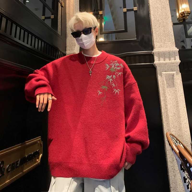 Mens Oversized Sweaters Autumn White Knitted Sweater 5XL Fahion Bamboo Print Casual Wear for Man Knit Pulloves Men ClothesZ250918