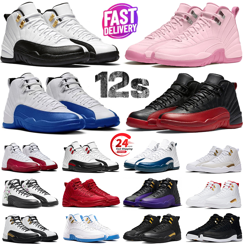 with box Pearl Pink Flu Game Blueberry Cherry 12s taxi Mens Basketball Shoes Black Wolf Grey Red Taxi Brilliant Orange Playoffs High Black University Blue Sneakers