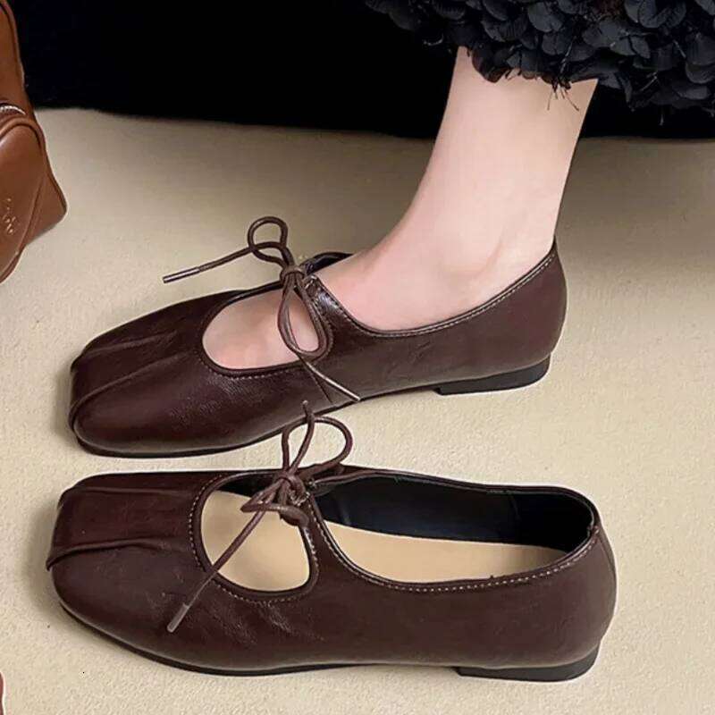 2025 Spring Ballet Flats Shallow Mouth Butterfly-knot Casual Soft Sole Comfortable Leather Women Shoes