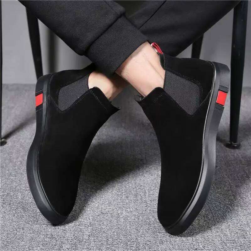 men fashion boots black brand designer shoes party banquet dress cowboy boot cow suede leather flats ankle botas