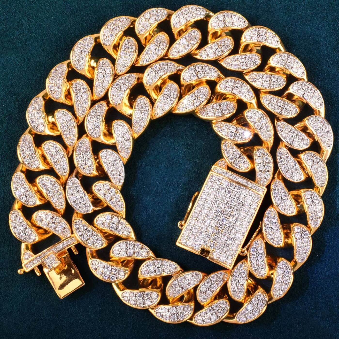 Mens Hip Hop TwoRow Silver Necklace Iced Out Cuban Link Chain with Moissanite Diamond Chic Bracelet Jewelry