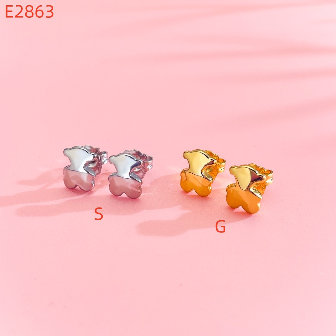 Fashion Women Men Girls Bear Silver Gold Rose Stainless Steel Color Oil Heart Letter Cartoon Animal Zircon Span Hoop Earrings Jewelry Gift