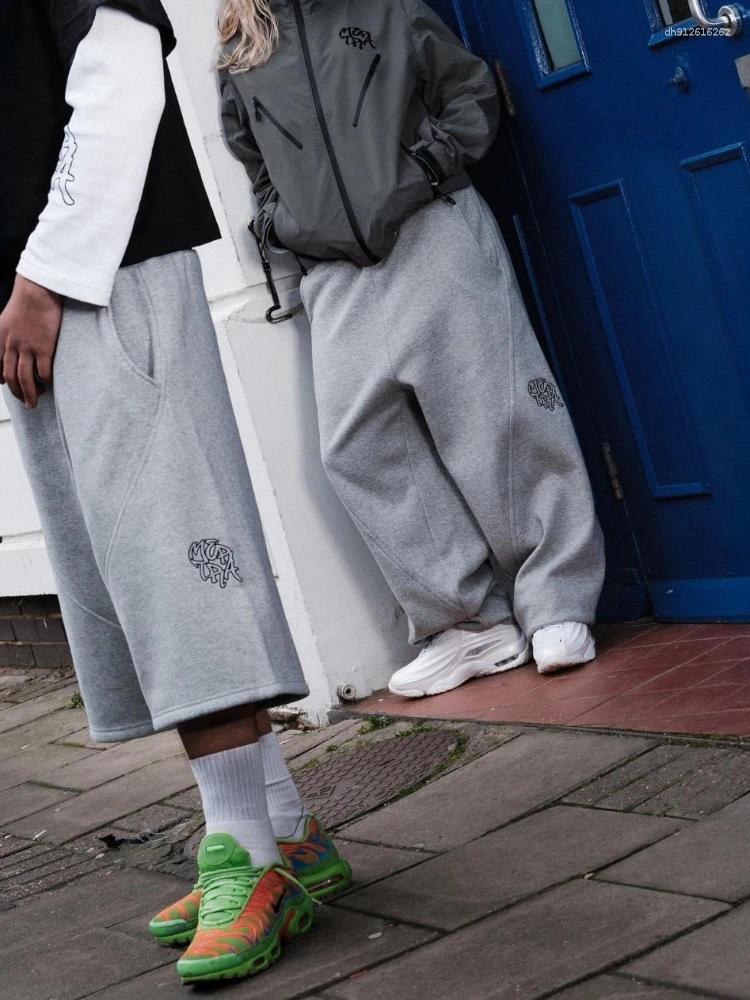 Men's Pants Metra Vintage Gray Sweatpants Baggy Y2k Harajuku Hip Hop Embroidery Joggers Wide Leg Sports Casual Trousers Streetwear