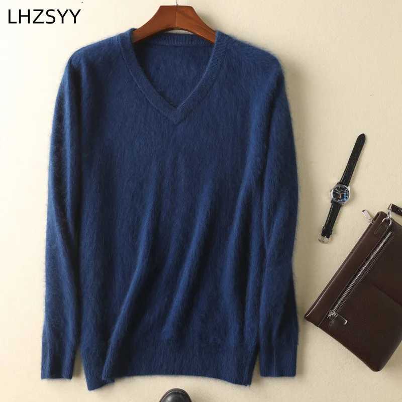 LHZSYY Mens 100 Mink Cashmere Large Size Sweaters Autumn Winter Solid Vneck Casual Knit Pullovers Men Long Sleeve Warm JumperZ250918
