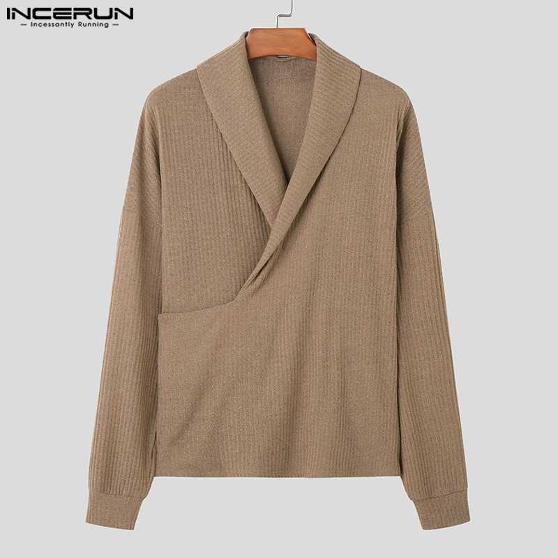 INCEUN Tops 2025 Korean Style Fashion Mens Knitted Stripe Pullovers Autumn Winter Casual Lapel Long Sleeved Male Sweaters S5XLZ250918