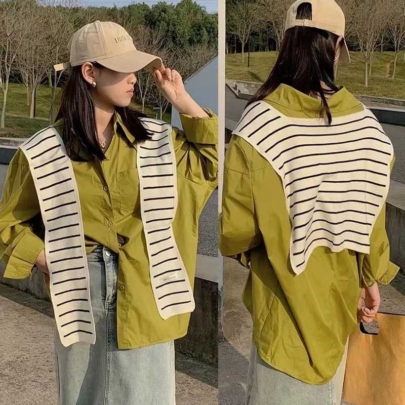 New striped knitted wen shl cardigan versatile thin spring summer Korean version airconditio ro Tie Woolen scarf Y250918