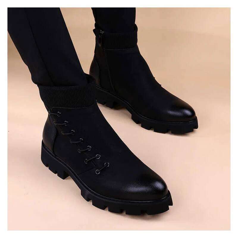 italian brand designer men's fashion original leather boots black trend platform shoes cowboy ankle boot handsome short botas