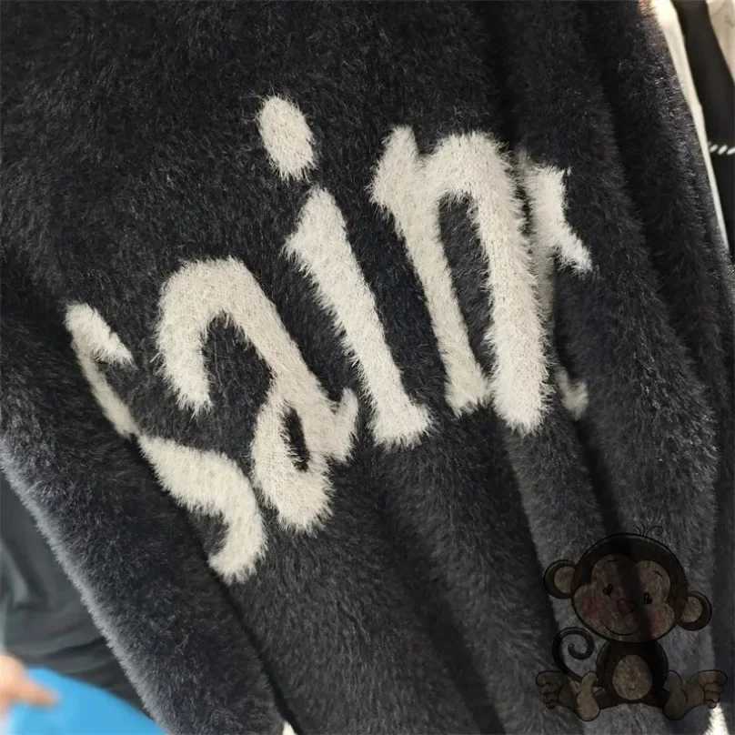 Big Jacquard SAINT Sweater Round Neck Sweatshirts Men Women Large White Pattern Label Knitt Sweater Black PulloversZ250918