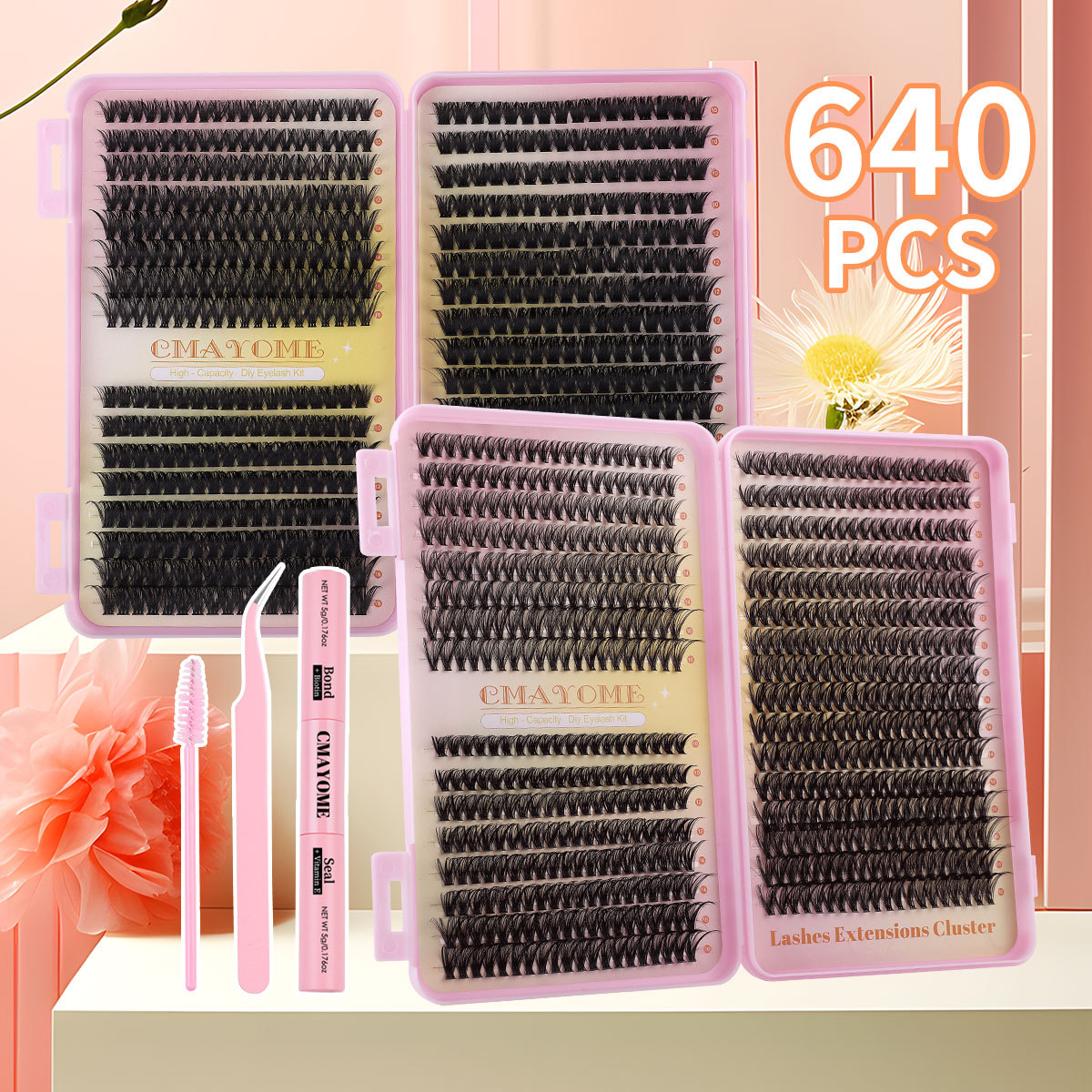 DIY Individual Eyelashes Thick Curled Cluster Lashes Kit with Lash Bond & Seal Reusable Handmade DIY Segmented Eyelash Extensions Set Soft Light Graft