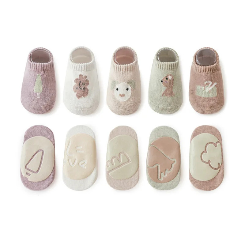 5Pairslot 05Years Antislip Non Skid Ankle Socks With Grips For Baby Toddler Kids Boys Girls All Seasons Cotton Socks 250917