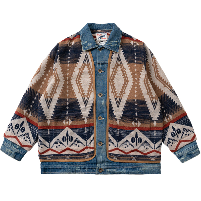 RRL 30th Anniversary Western Style Jacquard Heavy Washed Denim Jacket American Retro Coat Corduroy Collar 250121