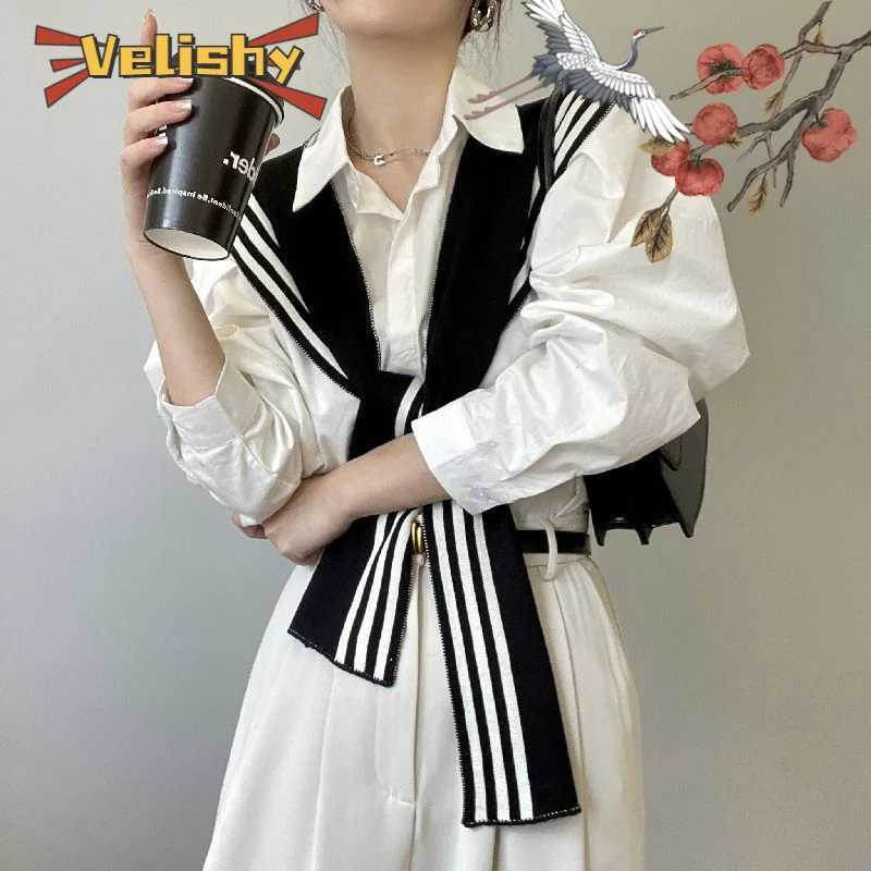 Solid Color Knitted Shl Simple Blouse Shoders Fake Collar Ce Black White Stripe Scarf Wrs Cloak Wool Scarves Wen Scarf Y250918