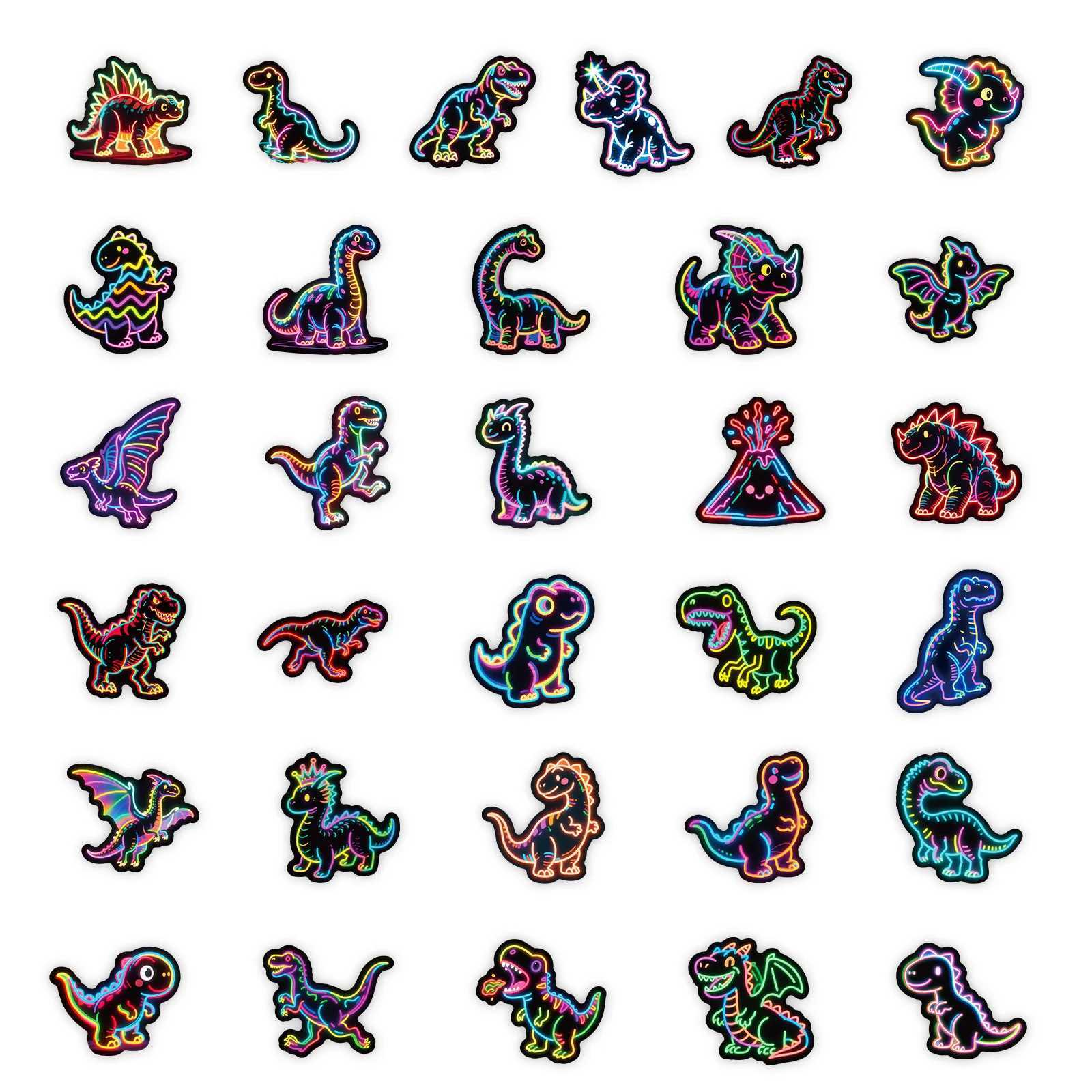 50PCS Funny Dinosaur Cartoon Stickers Neon Style Animal Graffiti Decoration DIY Kids Toys Luggage Laptop Guitar Car Bike Decals C250918