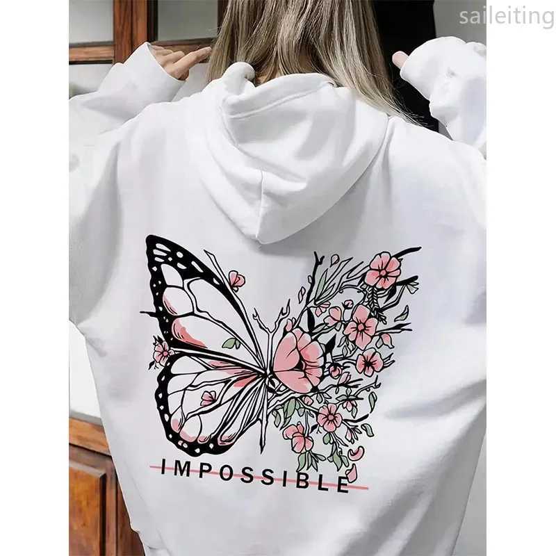 Fashion Creative Butterfly Splicing Flower Pattern Hooded Sweatshirt Women Winter Harajuku Street Hoodie Winter Clothes WomenZ250918