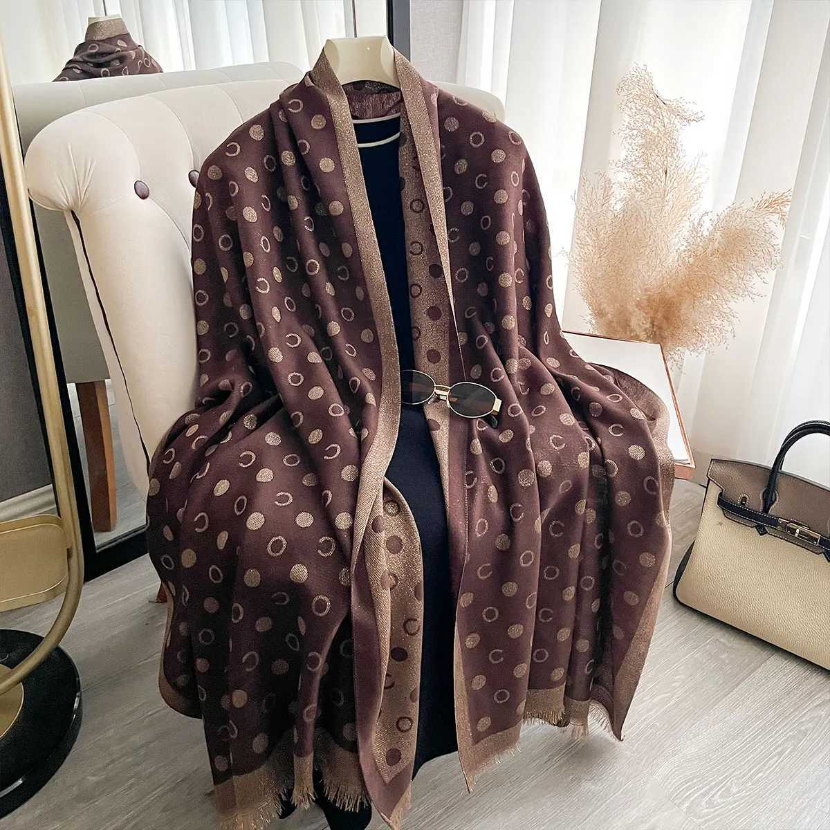 New Spring and Autumn Wen Elegance Print Shl Brand Designer La Golden Thread long Scarf Muslim Wr scarf Y250918