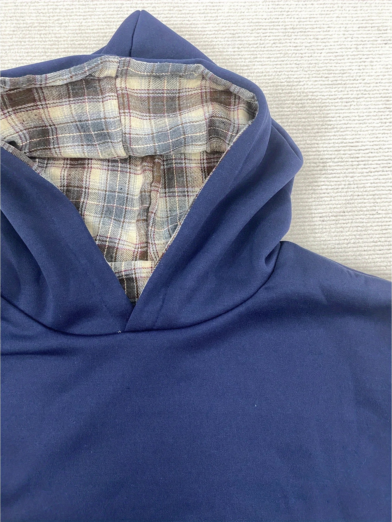 1pc Y2K Retro Hoodie Navy Blue Brown Plaid Warm Winter Pullover with Hood Unisex Streetwear Sweatshirt for Men Women 250918