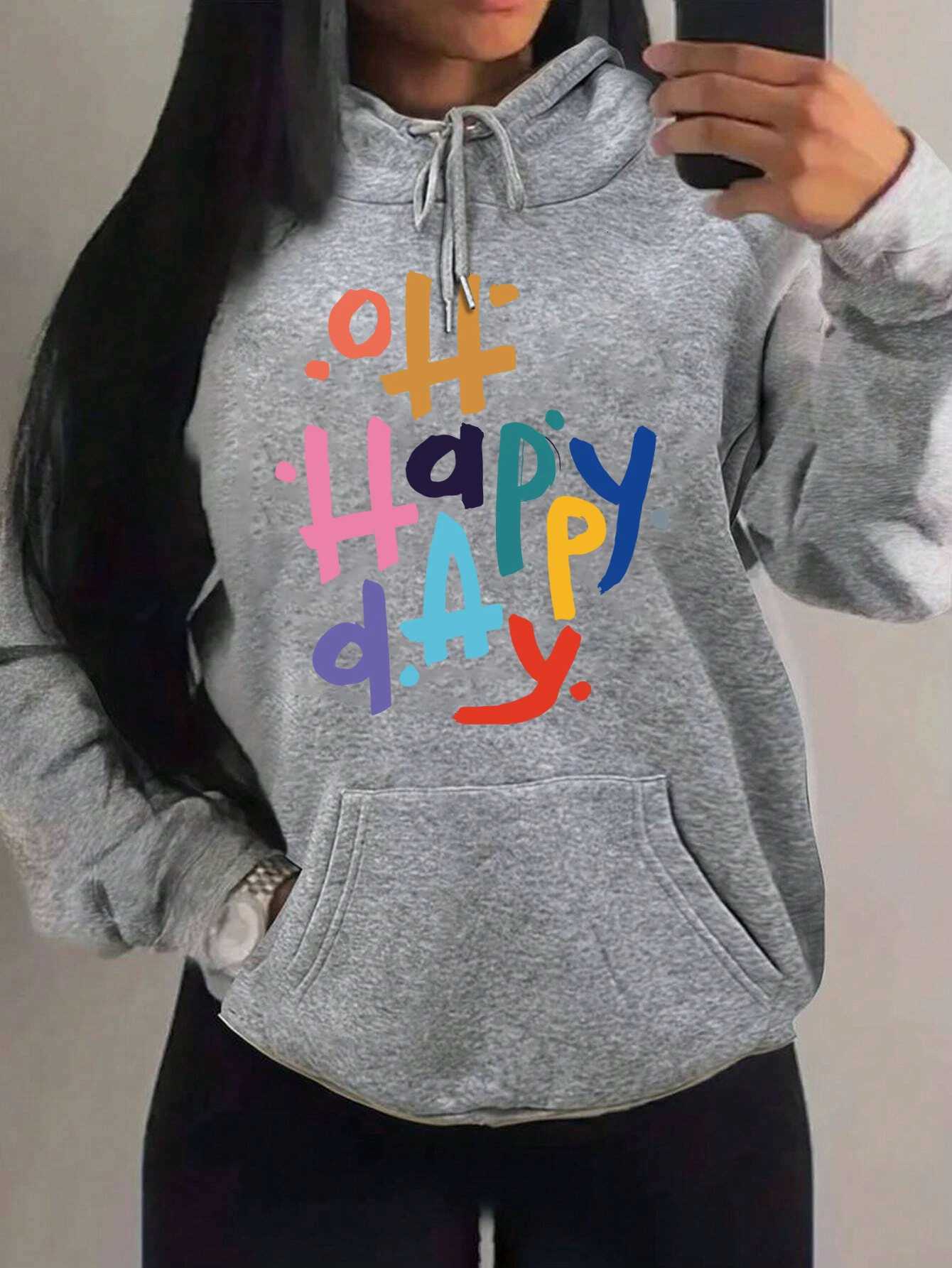 Happy Day Colorful Art Letter Printing Womens Hoody Hip Hop Multicolor Hoodie Fleece Autumn Pullover Pocket Female HoodiesZ250918