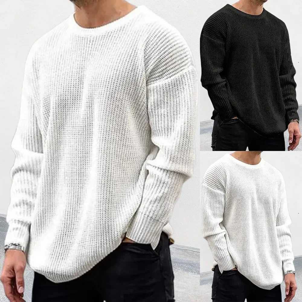 Knitted Sweater Men FallWinter New Knitwear Solid Color Crewneck Long Sleeve Puller Mens SweaterZ250918