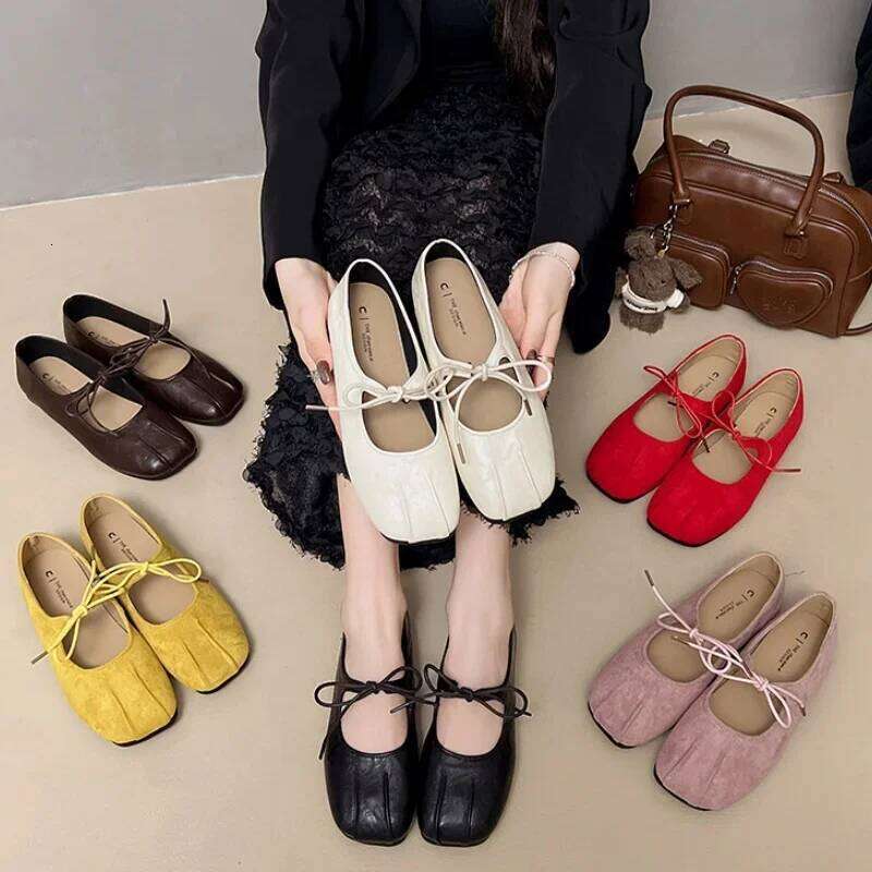 2025 Spring Ballet Flats Shallow Mouth Butterfly-knot Casual Soft Sole Comfortable Leather Women Shoes