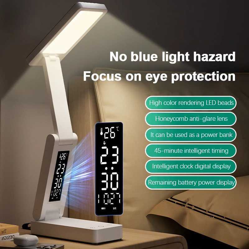 Portable Foldable Lamp With Clock USB Charging Type Fold LED Desk Lamp Energy Saving Rechargeable LED Reading Light C250918