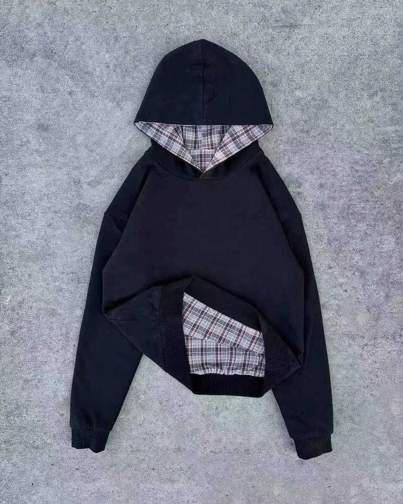 Y2k streetwear fashion pattern fake two oversized hoodies womens retro Harajuku loose long sleeved sweatshirt couple styleZ250918