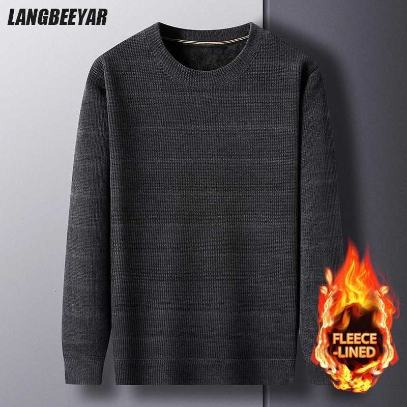 FleeceLined Knitted Pullover Sweater Casual Jumper for Men Insulated Warm Long Sleeve Thick Material Round Neck DesignZ250918