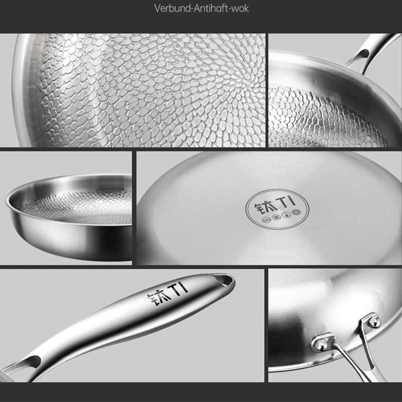 262830cm German Pure Titanium Frying Pan Nonstick Frying Pan Uncoated Fish Scale Hammer Pattern Titanium Alloy Cookware S2598