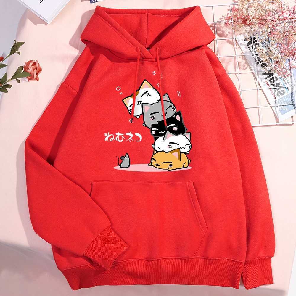 Cute Layered Cat Cant See The When SLeeping Hoodie Womens Fashion Round Neck Clothing Cute Hoodie Street SweatshirtZ250918