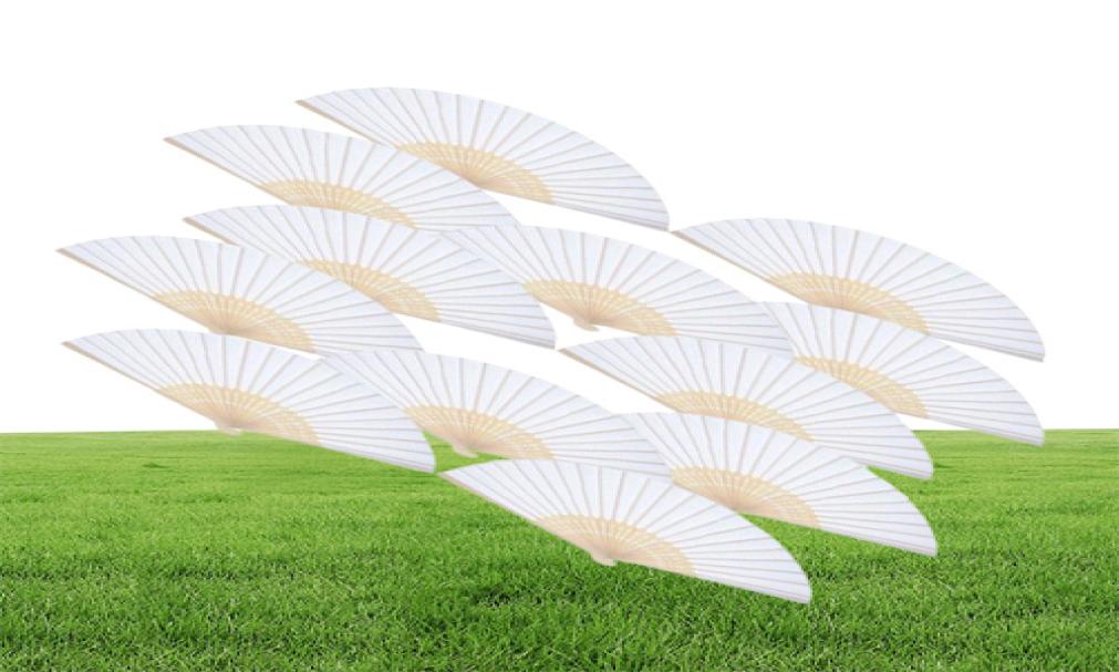 12 Pack Hand Held Fans White Paper fan Bamboo Folding Fans Handheld Folded Fan for Church Wedding Gift Party Favors DIY5504516