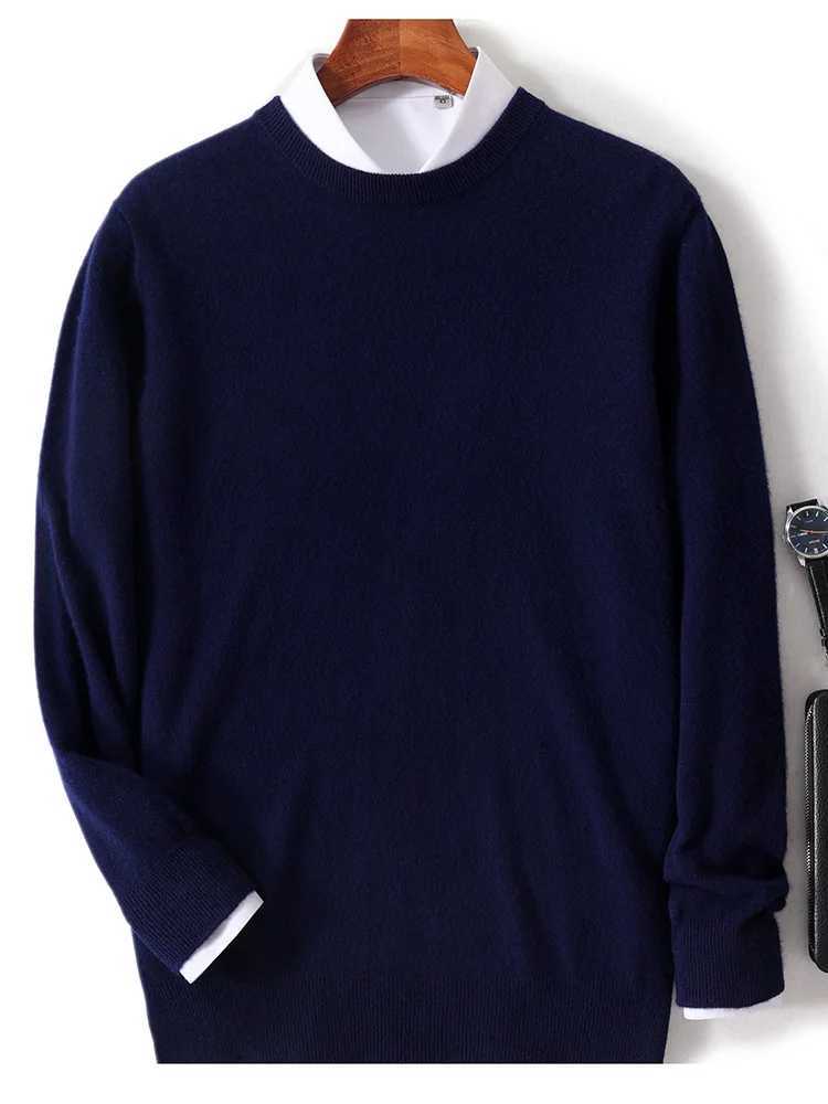 Mens ONeck Autumn Winter Casual Loose Pullover 100 Merino Wool Knitted Sweater Contrasting Colors Soft Warm Clothing TopsZ250918