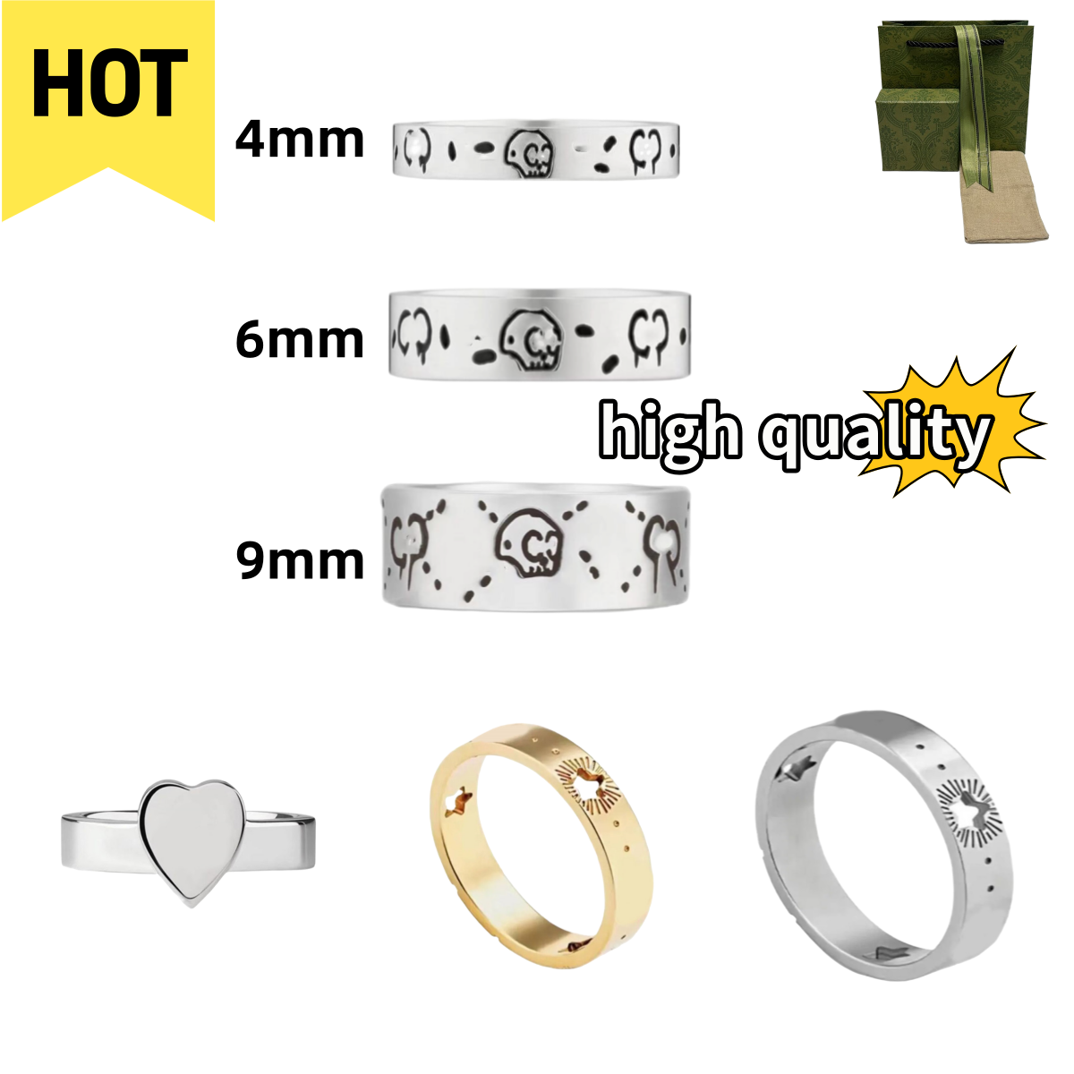 Vintage ghost ring mens designer rings women skull letter classic simple fashion popular bague plated silver gold rings for women luxury jewelry size 6-11 zh09
