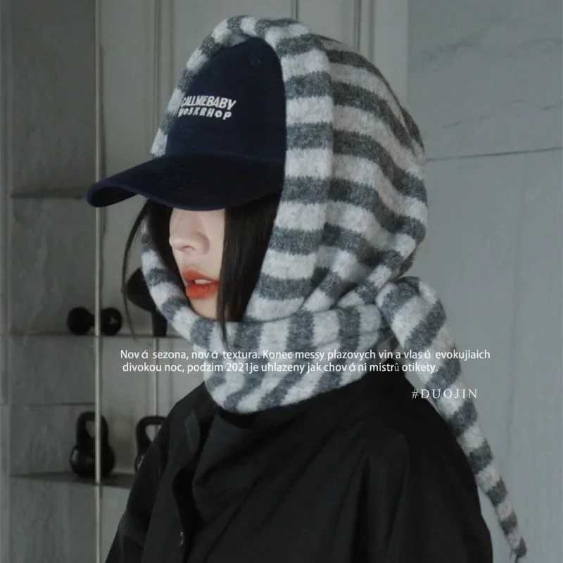 Korea Ins Woolblend Knitted Striped Triangar Knitted Scarf Shl Autumn and Winter New Outer Vest Cloak Outer Scarf Wen Y250918