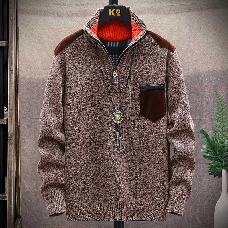Men Knit Sweater Thick Winter Pullover Korean Half Zipper Male Autumn Clothes Stand Collar Autumn Winter Outerwear Luxury ClothZ250918