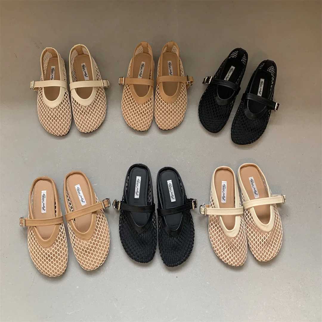 Women Knitted Air Mesh Flats Shoes Spring Summer Belt Buckle Ballerinas Ladies Fishnet Loafers Slip On Hollow Out Mary Janes W250918