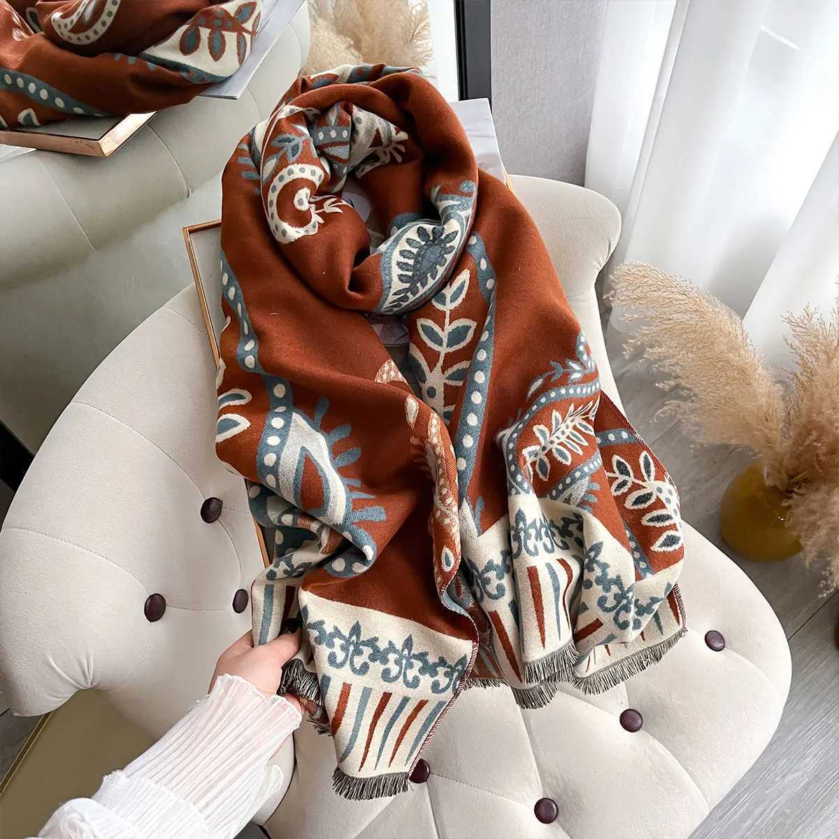 2025 Wens Luxury Paisley ral Faux Cashmere Scarf Thick Warm Winter Shl Wr Travel Stole Bufanda Y250918