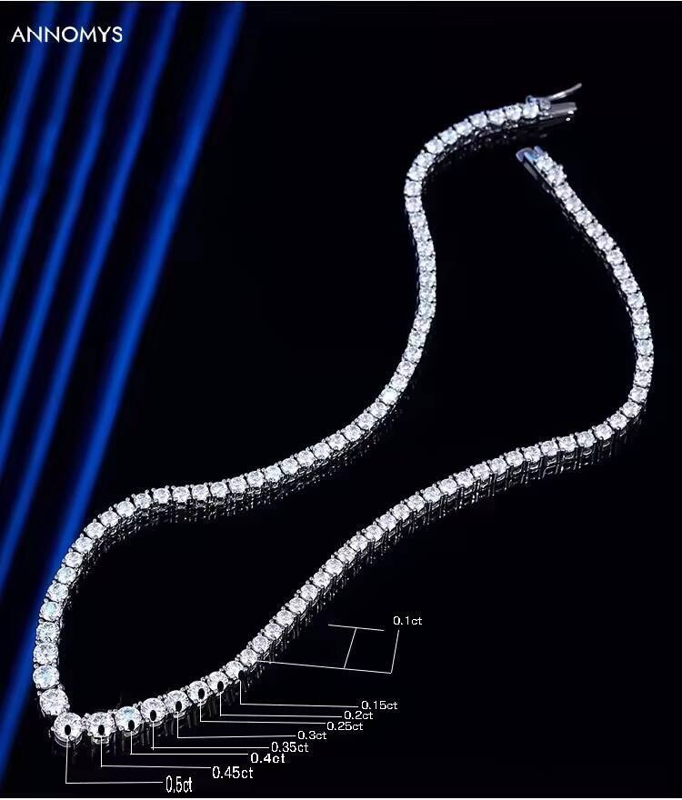 Silver 925 Original 1424 Inches Brilliant Cut Diamond Test Past D Color Moissanite V Tennis Necklace for Women Fine Jewelry
