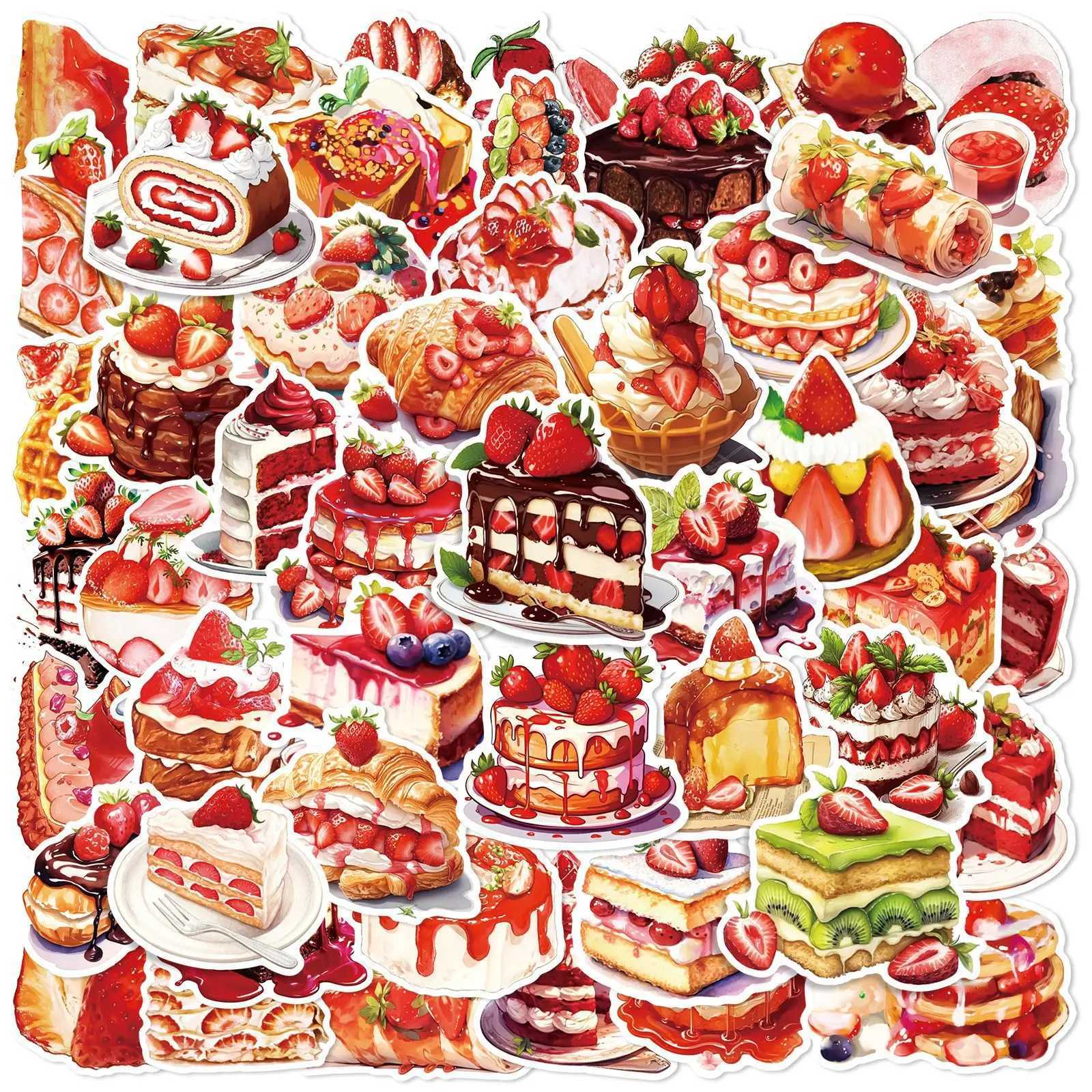 102550pcs Cartoon Strawberry Cake Stickers Dessert Decals for DIY Fridge Water Bottle Phone Laptop Gift Decor Scrapbooking C250918
