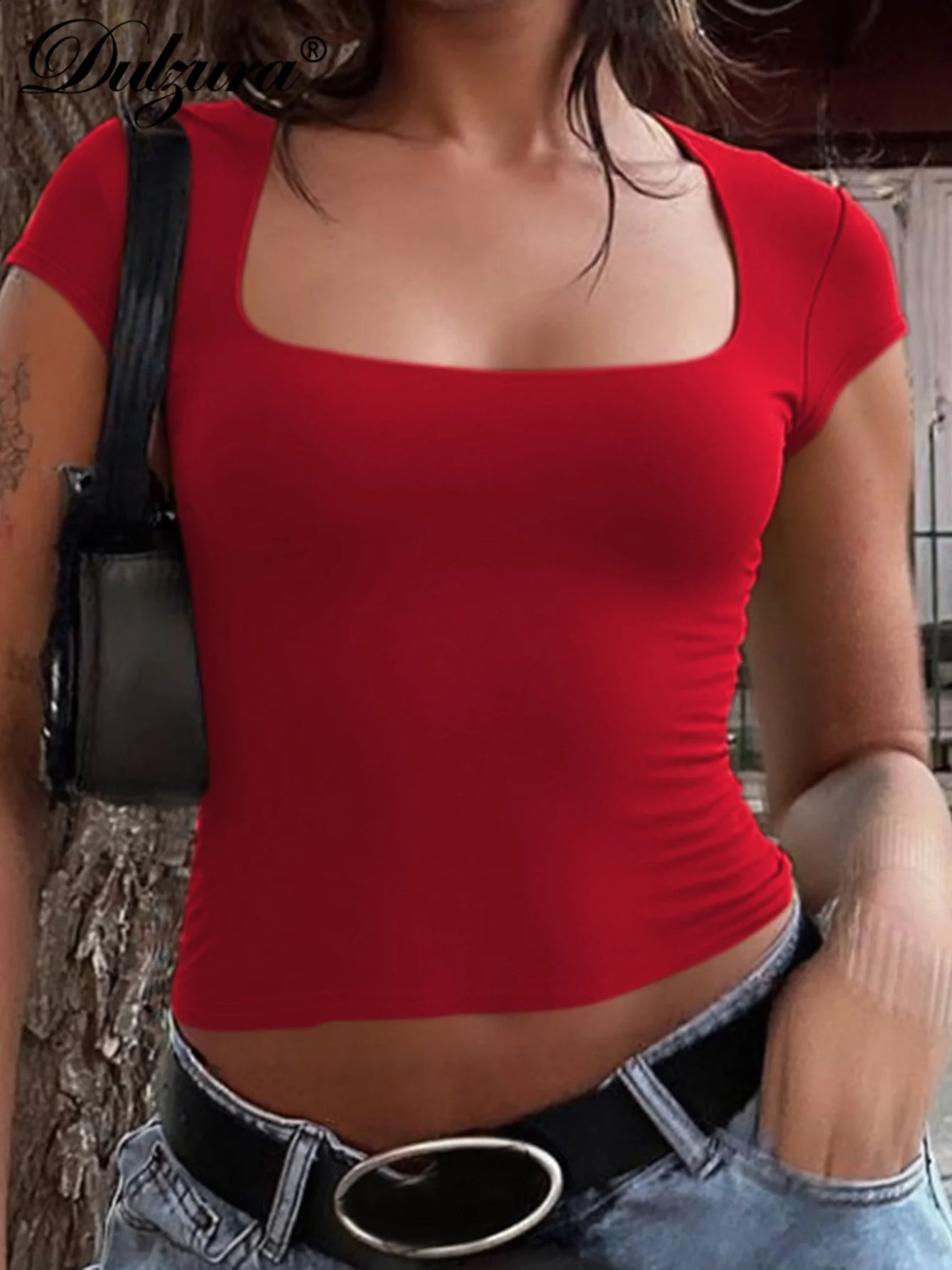 Dulzura Ladies UNeck Short Sleeve Slim Fit TShirt Solid Sexy Casual Y2K Top Party Club Street Spring Summer Clothes Wholesale 250918